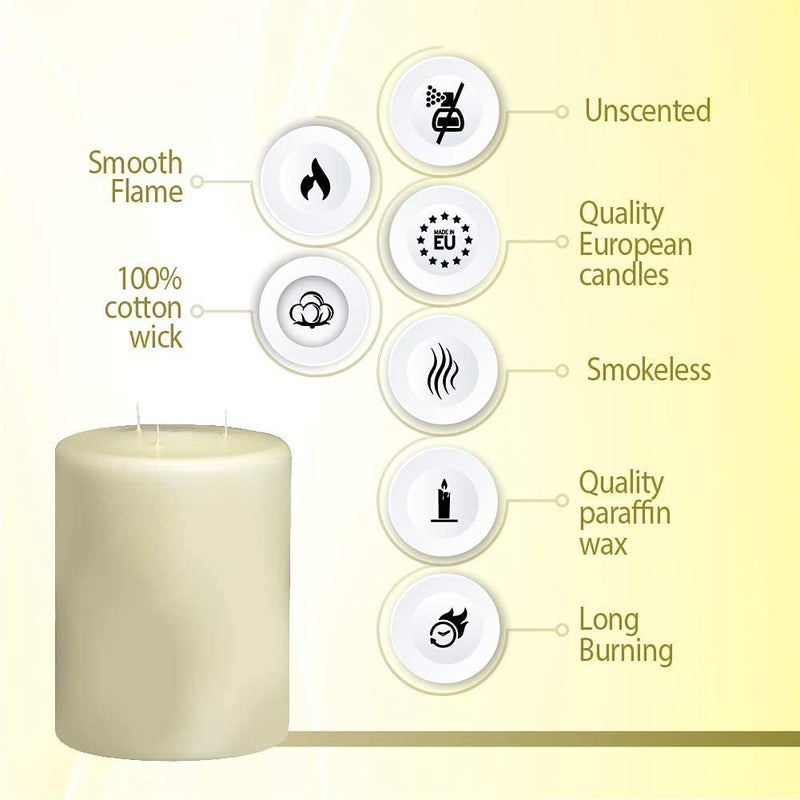 BOLSIUS 3 Wick Ivory Pillar Candle Large â€“ 6x8 Inches - Premium European Quality - 100 Hours Burning Time - Smooth And Smokeless Flame - Relight Unscented Wedding, Dinner, Party, and DÃ©cor Candle - Image 3